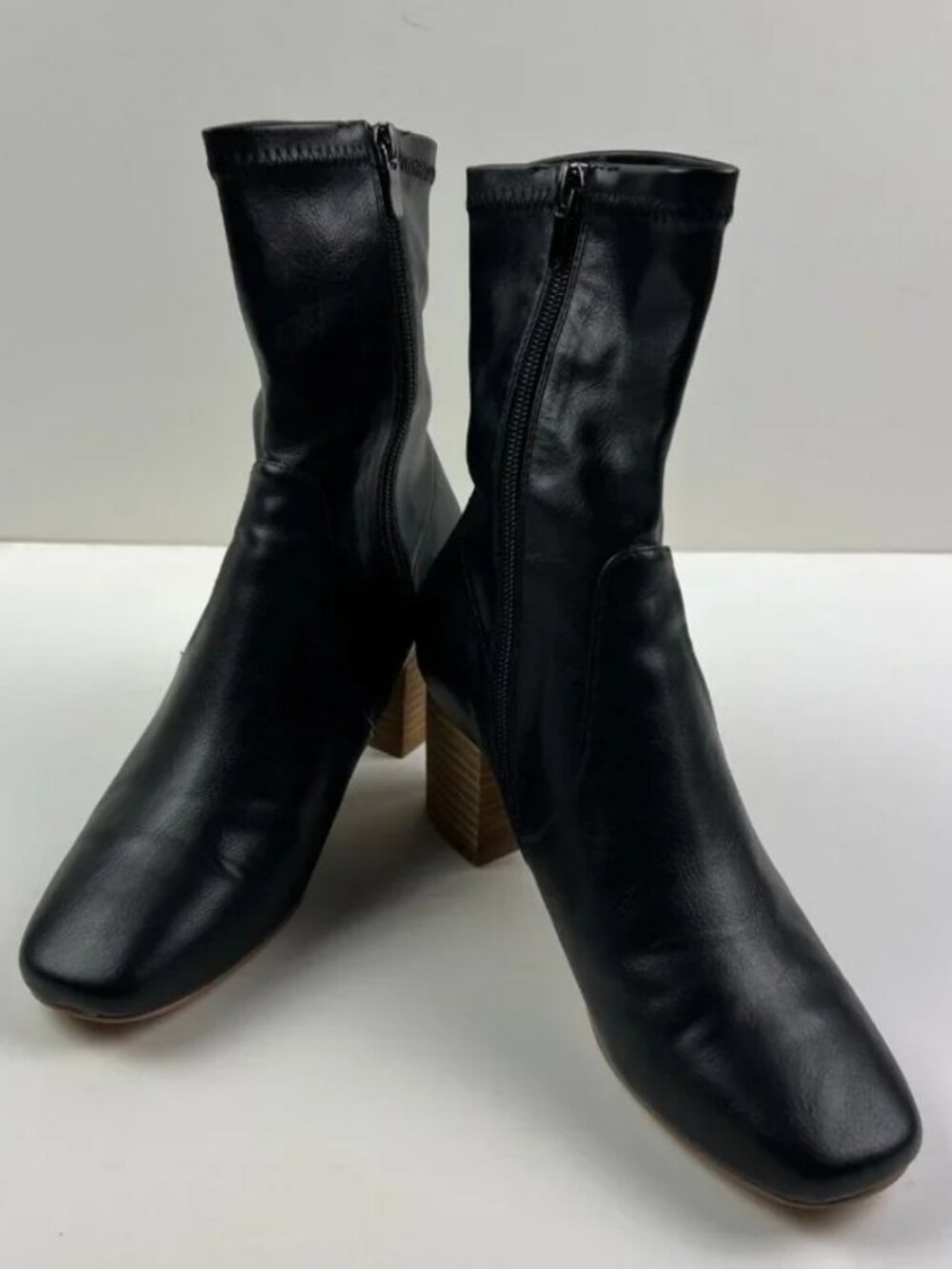 ANTHROPOLOGIE SILENT D  Black Cabre Boots with Stacked Leather Heel Size 36